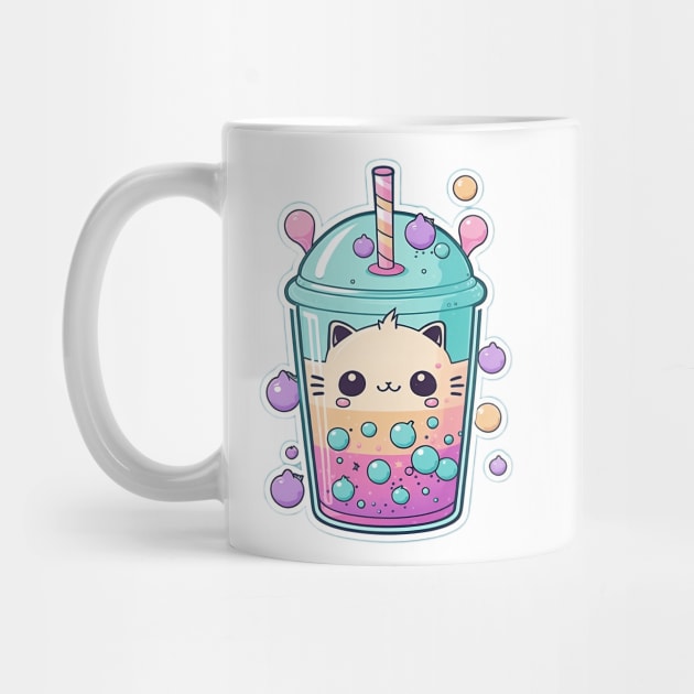 Cute Cat Bubble Tea Cartoon Boba Drawing by kiddo200